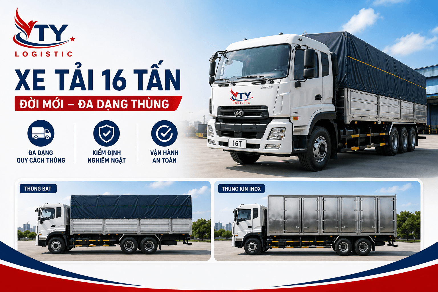 Đội xe 16 tấn đời mới đa dạng quy cách thùng